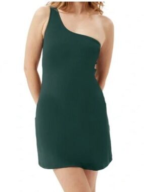 Girlfriend Collective Bianca One-Shoulder Green Mini Dress - Tennis Dress